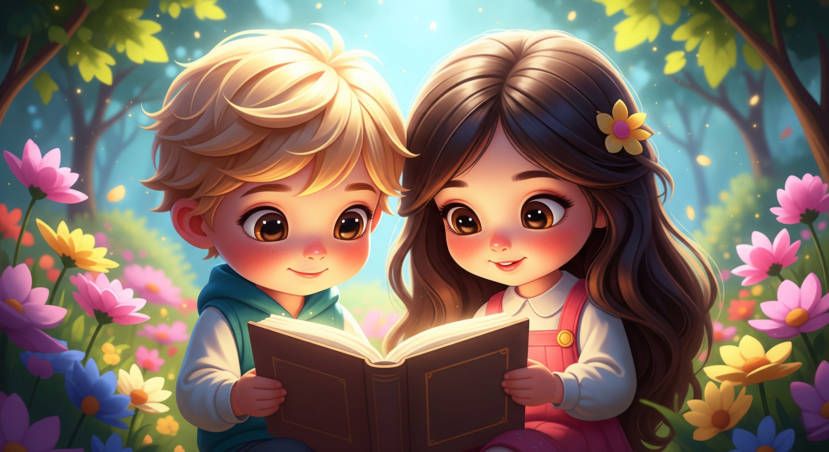 Kindergartener reading a book with a parent